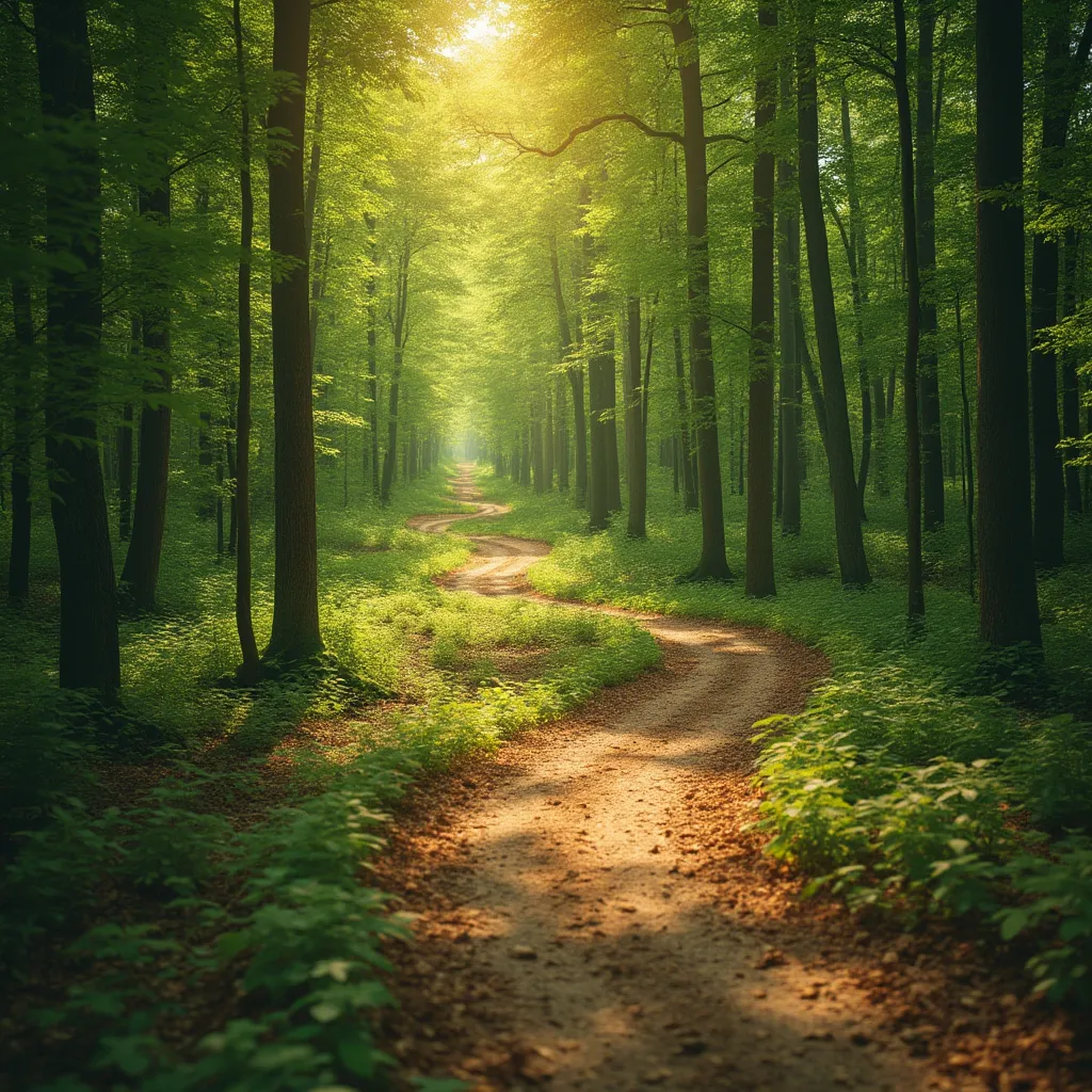 Chemin forestier ensoleillé.